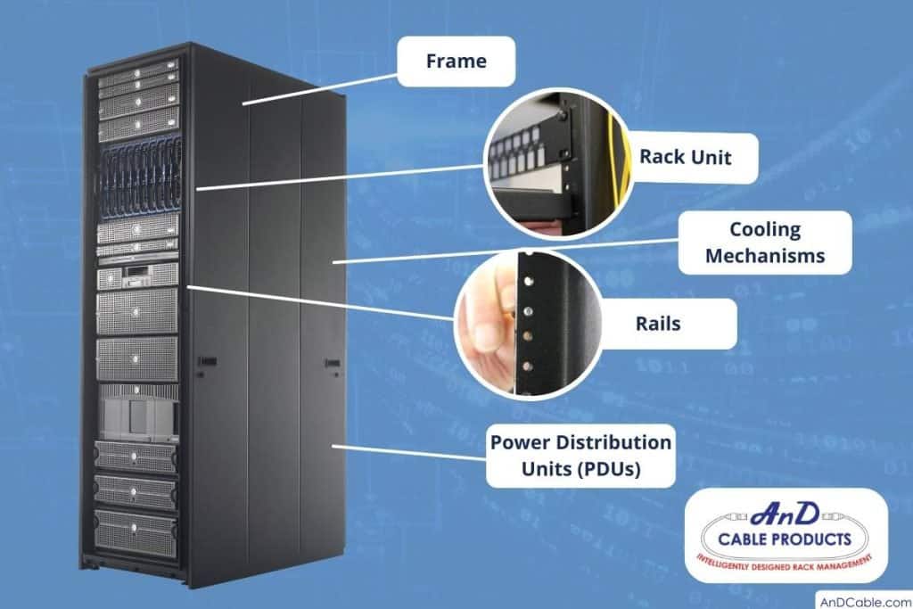 production server racks and configuration control panels