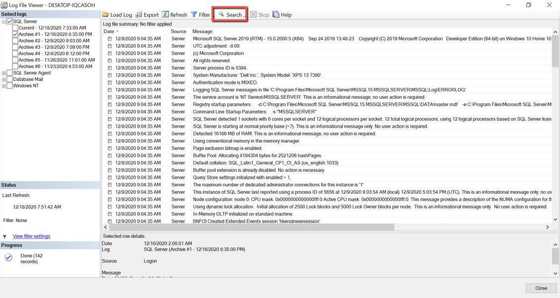 Viewing log files