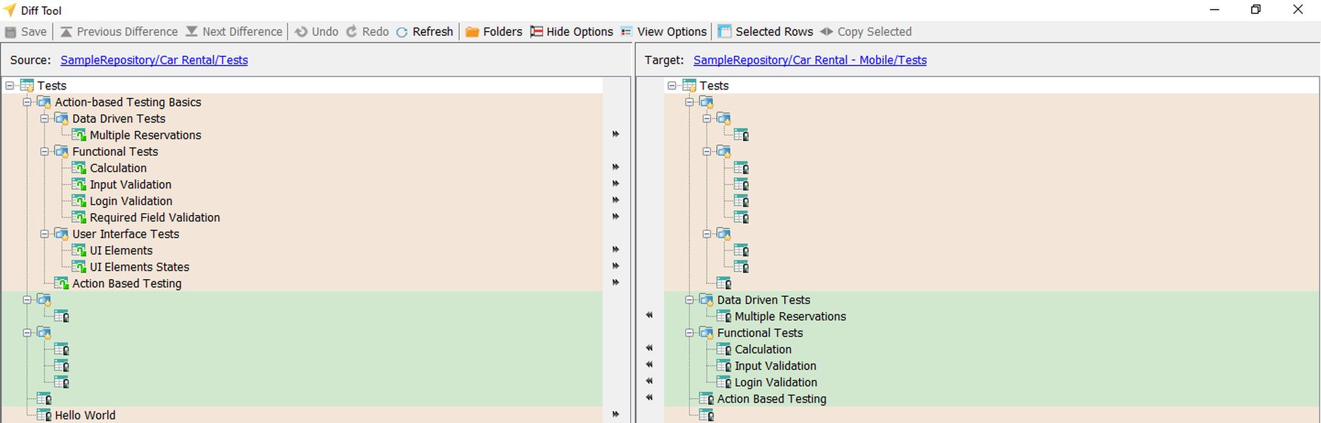 Generic diff tool interface showing file comparison