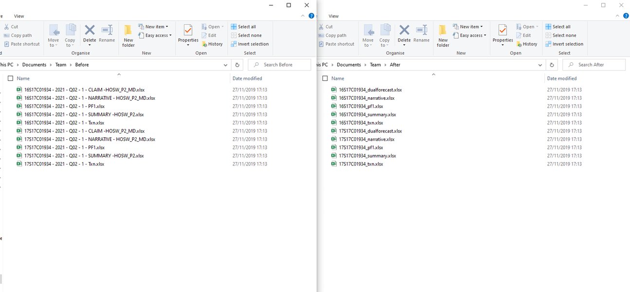 Before and after batch renaming files