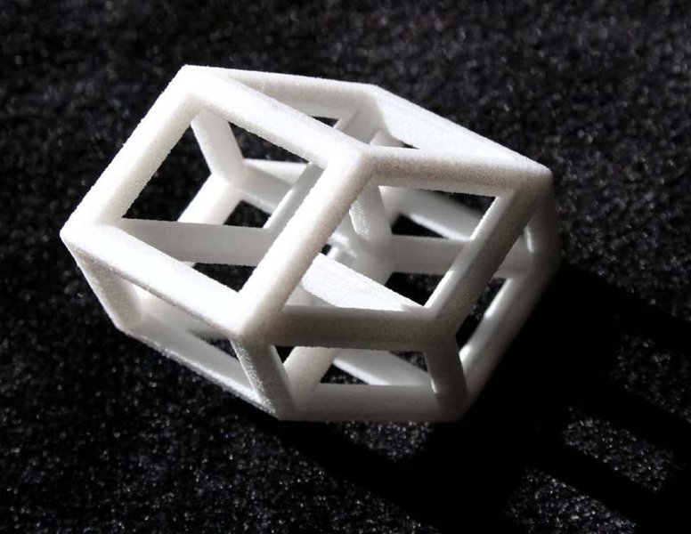 3D printed model of a tesseract projection