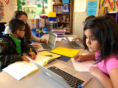 students using social media in classroom