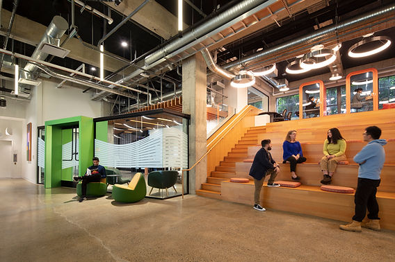 modern industrial building with people interacting