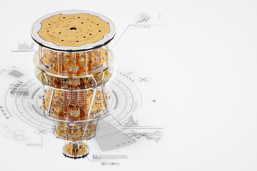 Diagram illustrating the complex internal components of a quantum computer