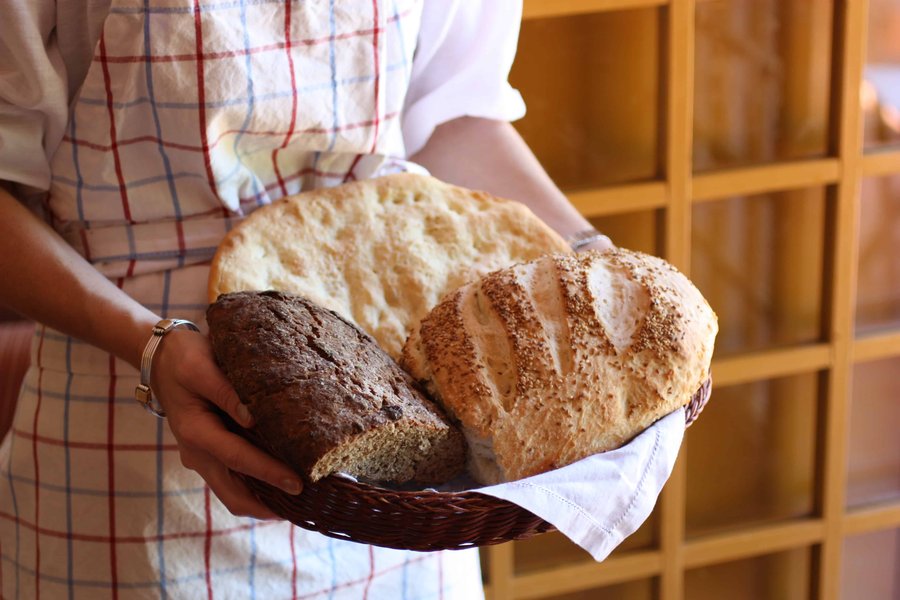 freshly baked bread on a rustic table