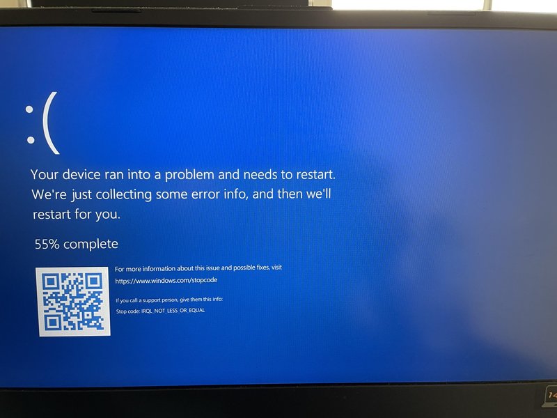 Laptop screen with error message