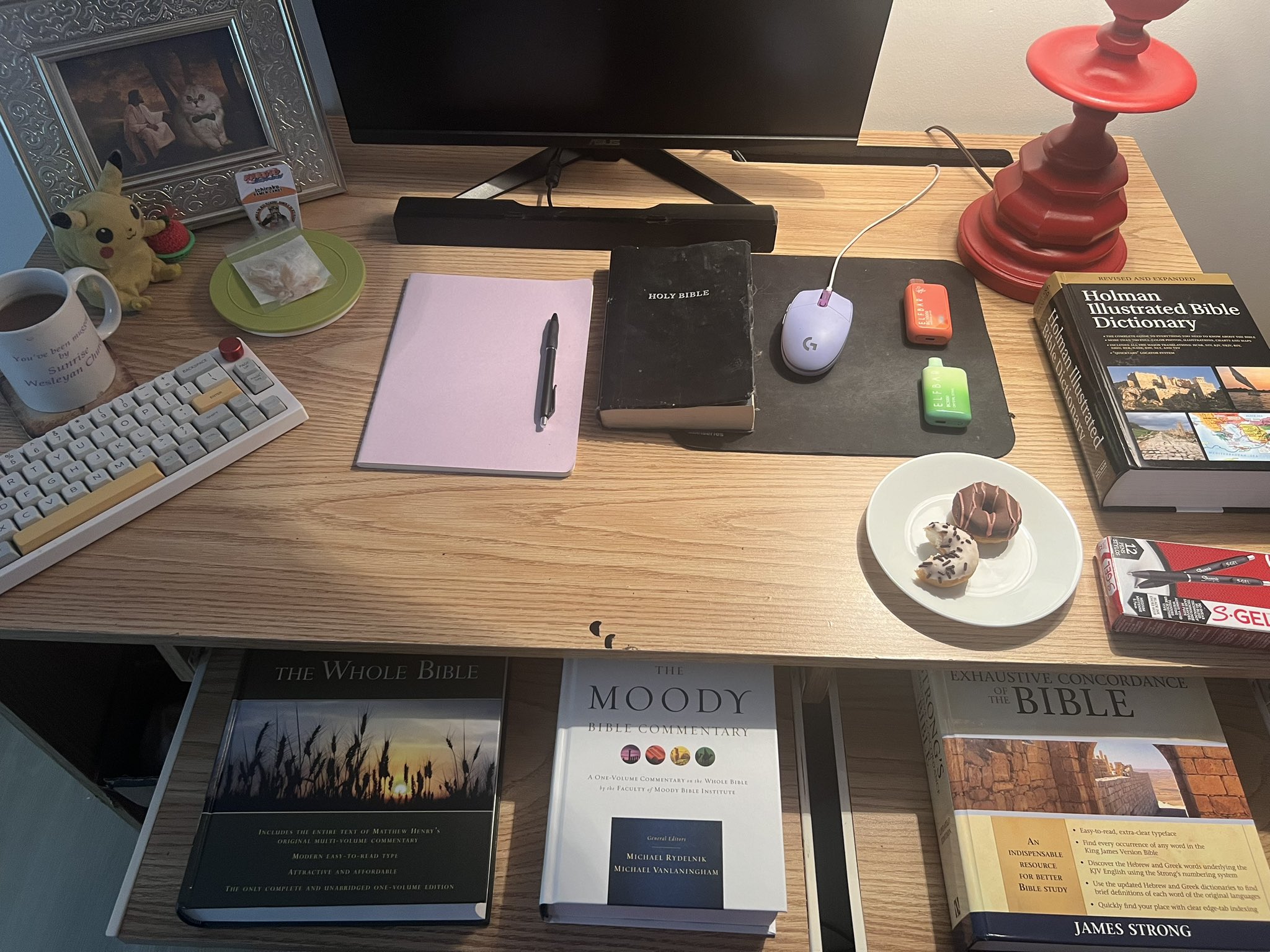 language books and study desk setup