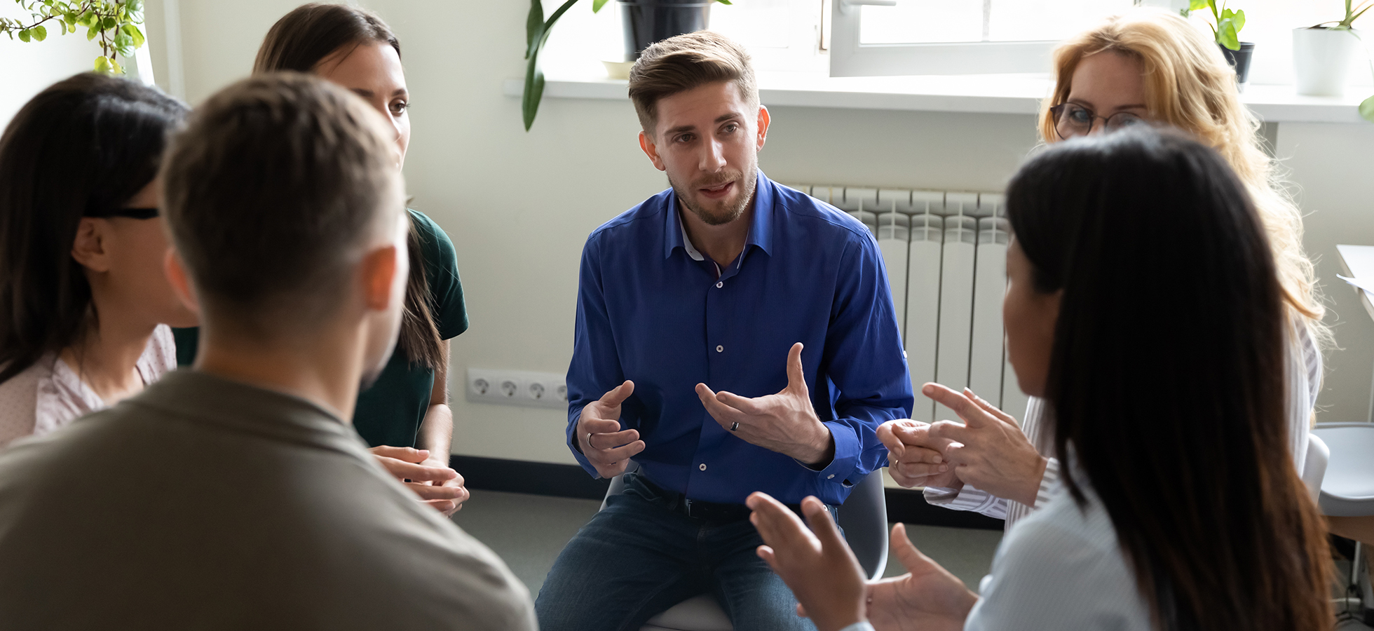online counseling class, university campus, graduate students studying