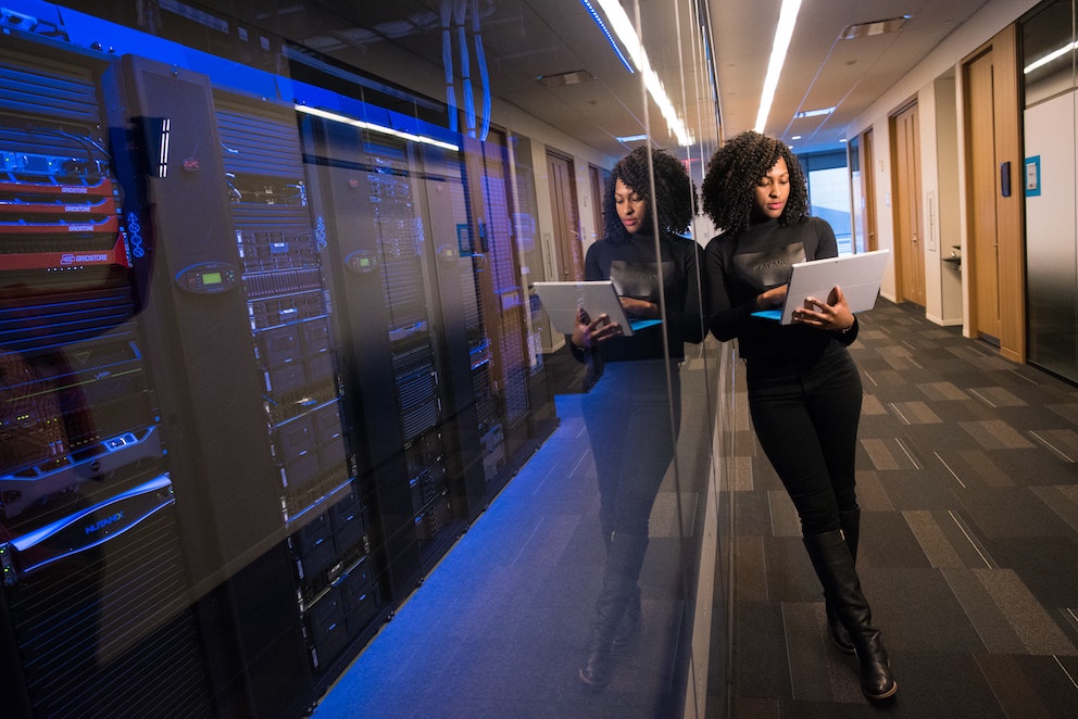 cloud storage servers hardware and scenic office workspace