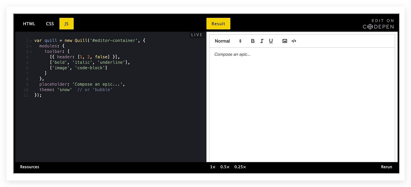 react quill editor interface