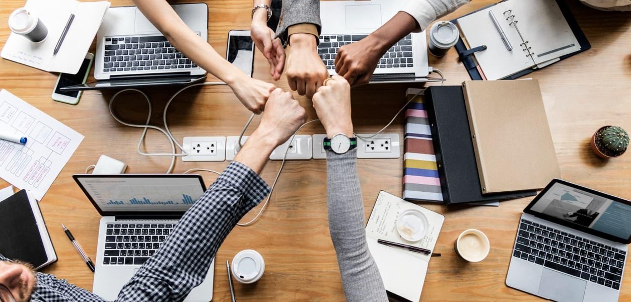 Team collaborating in an office setting