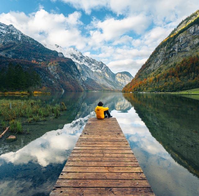 person interacting in nature, scenic meeting place
