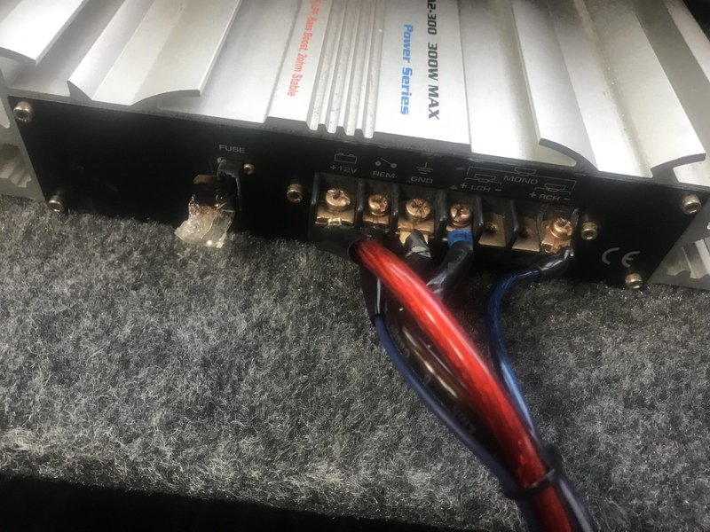 Example of melted wiring due to poor connection or gauge