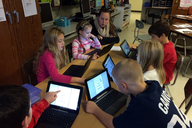 students study research classroom technology