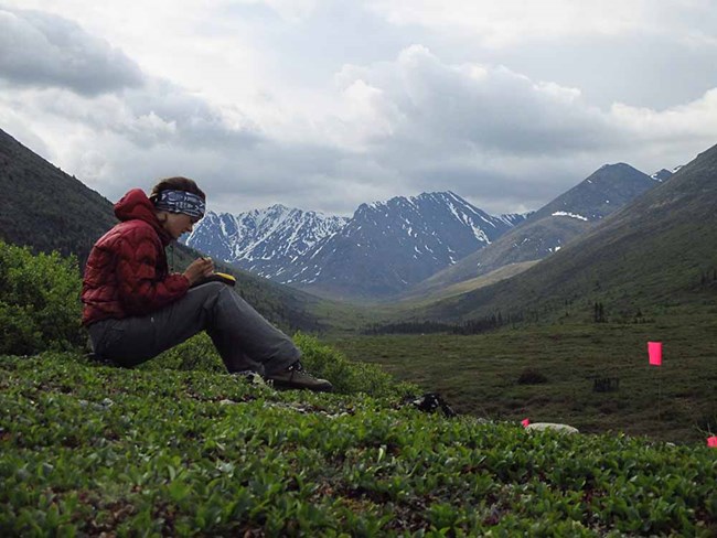 mountain landscape with research tools