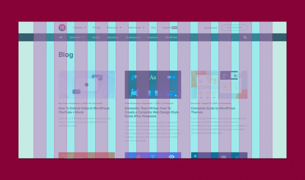 Example of a website layout using a grid structure with multiple columns