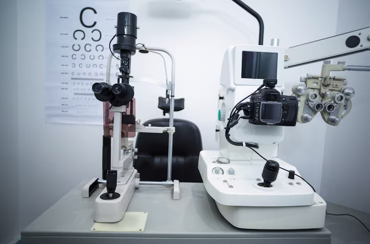 detailed eye exam and medical equipment