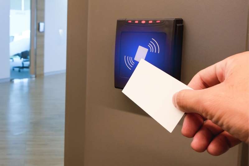 RFID tag, security card, physical access control system, modern building facade