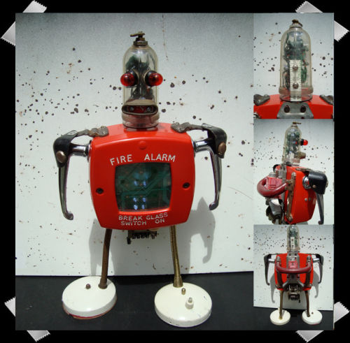 vintage robot assembled recycled art