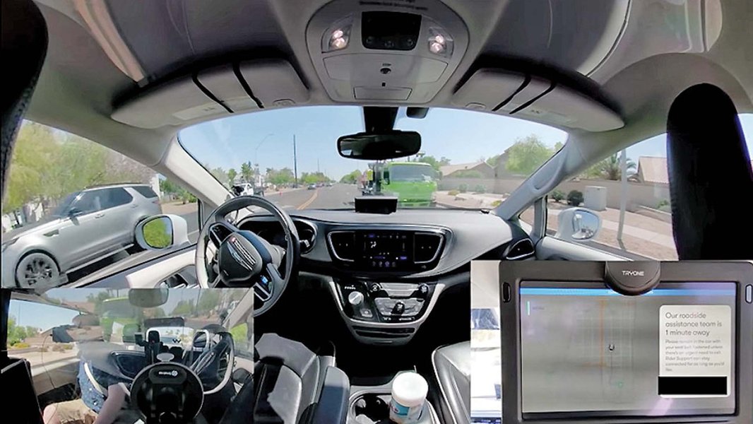 A self-driving taxi operating in San Francisco, illustrating urban deployment.