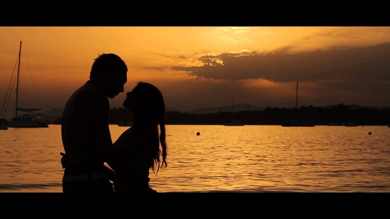 sunset beach romantic scene