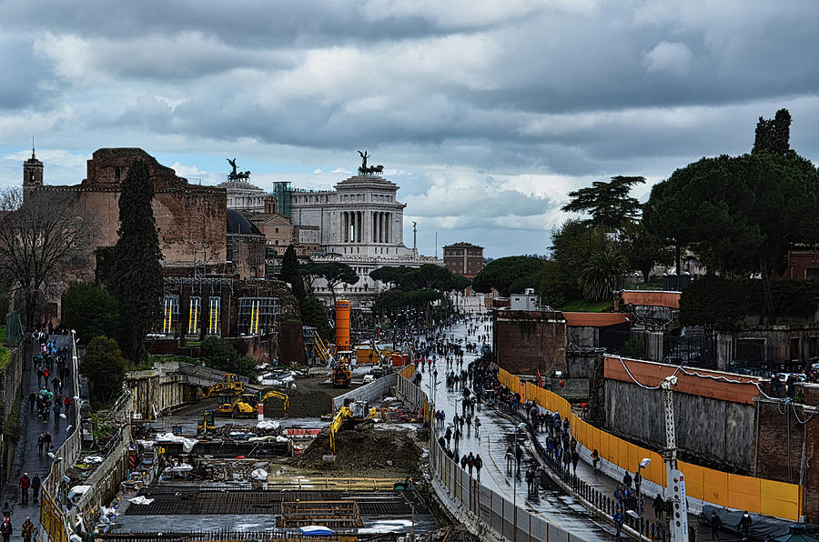 rainy rome urban landscape