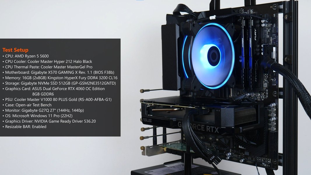 ASUS Dual GeForce RTX 4060 OC Edition in un setup di test