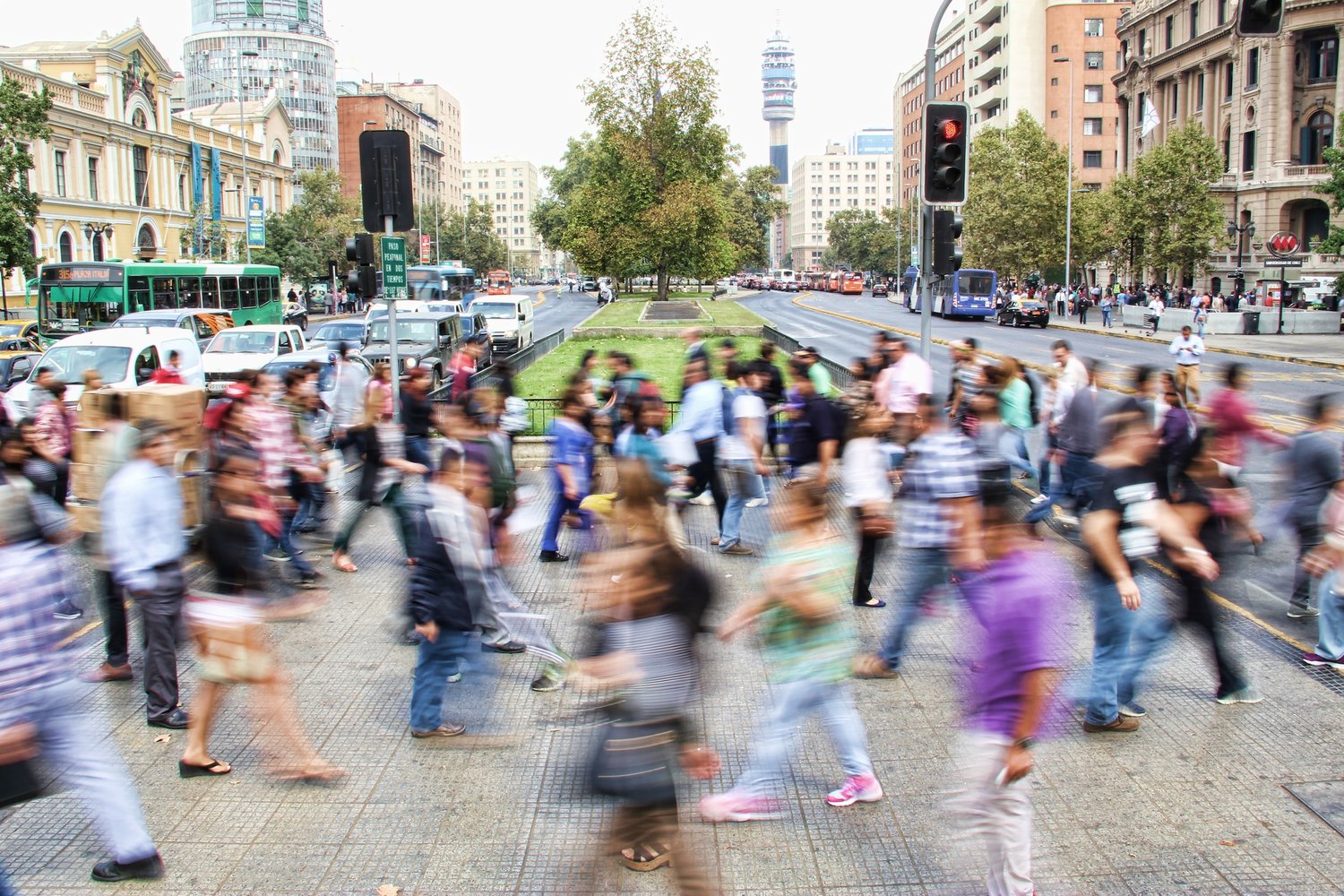 public square with people and digital devices