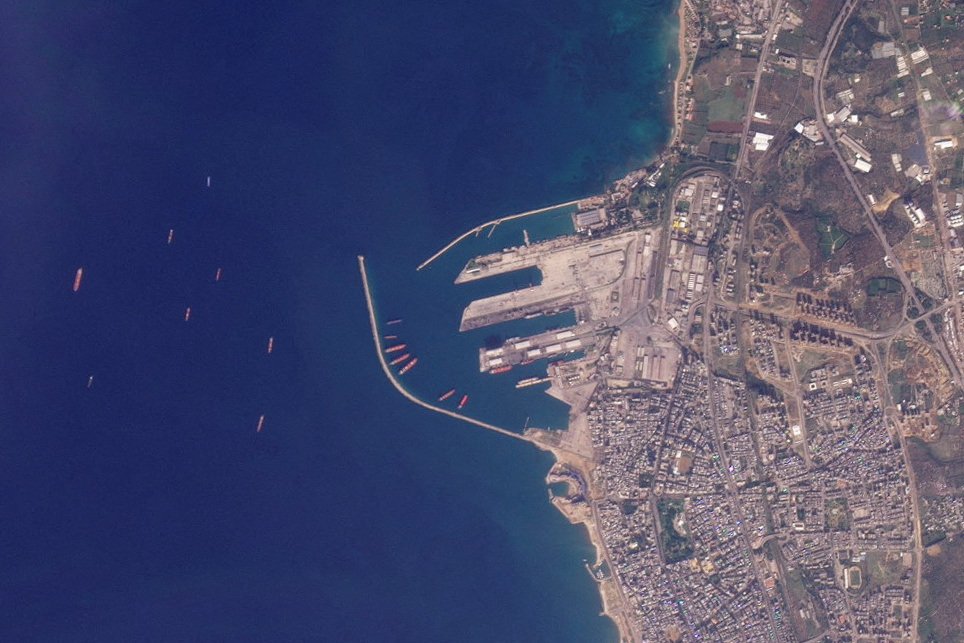 military base, mediterranean coast, syrian port, aerial perspective