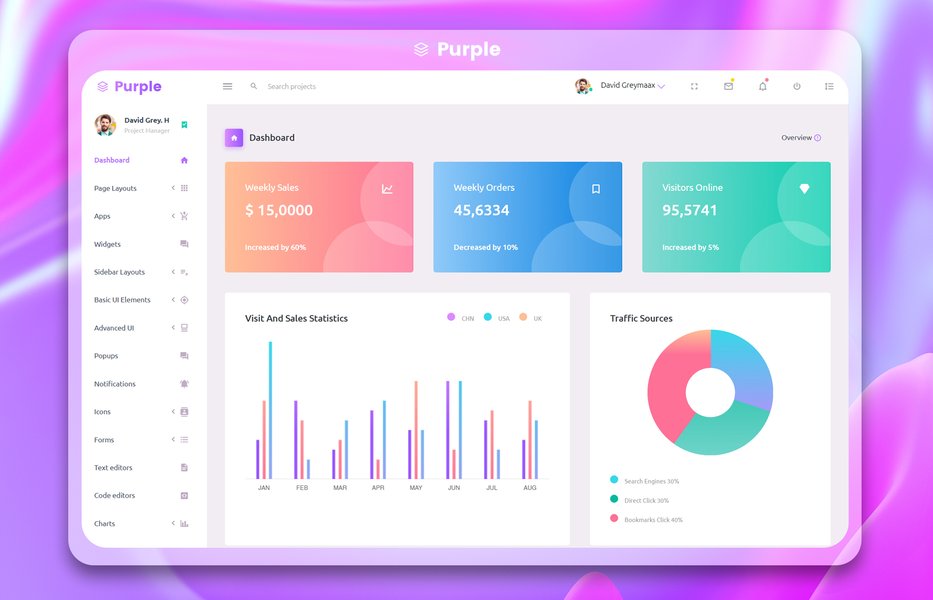 Example of a SaaS dashboard showing analytics and user data
