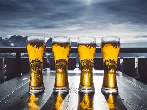 beer glasses on bar counter