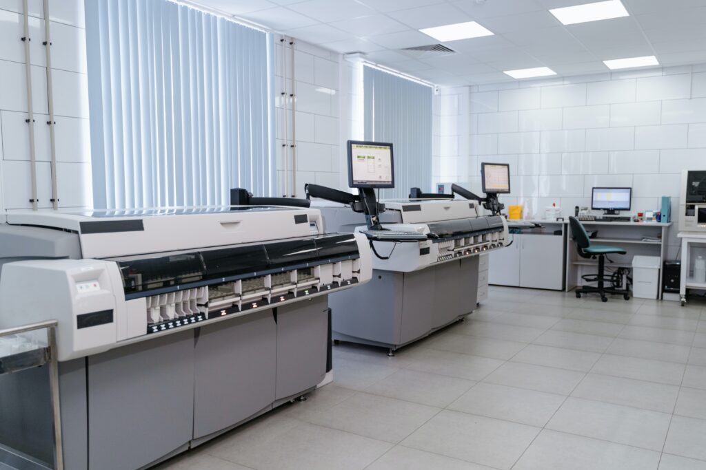 clinical laboratory equipment in a modern lab