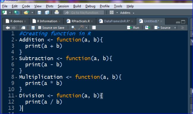 R programming code on computer