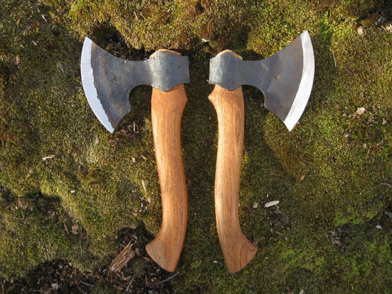 scandinavian wood and stone axes display