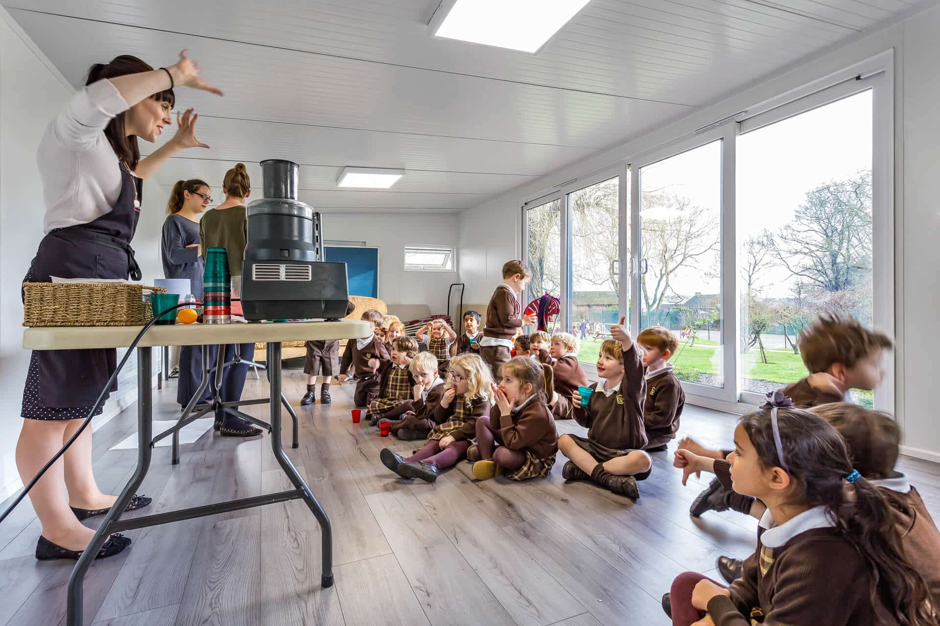 primary school classroom and outdoor school facility