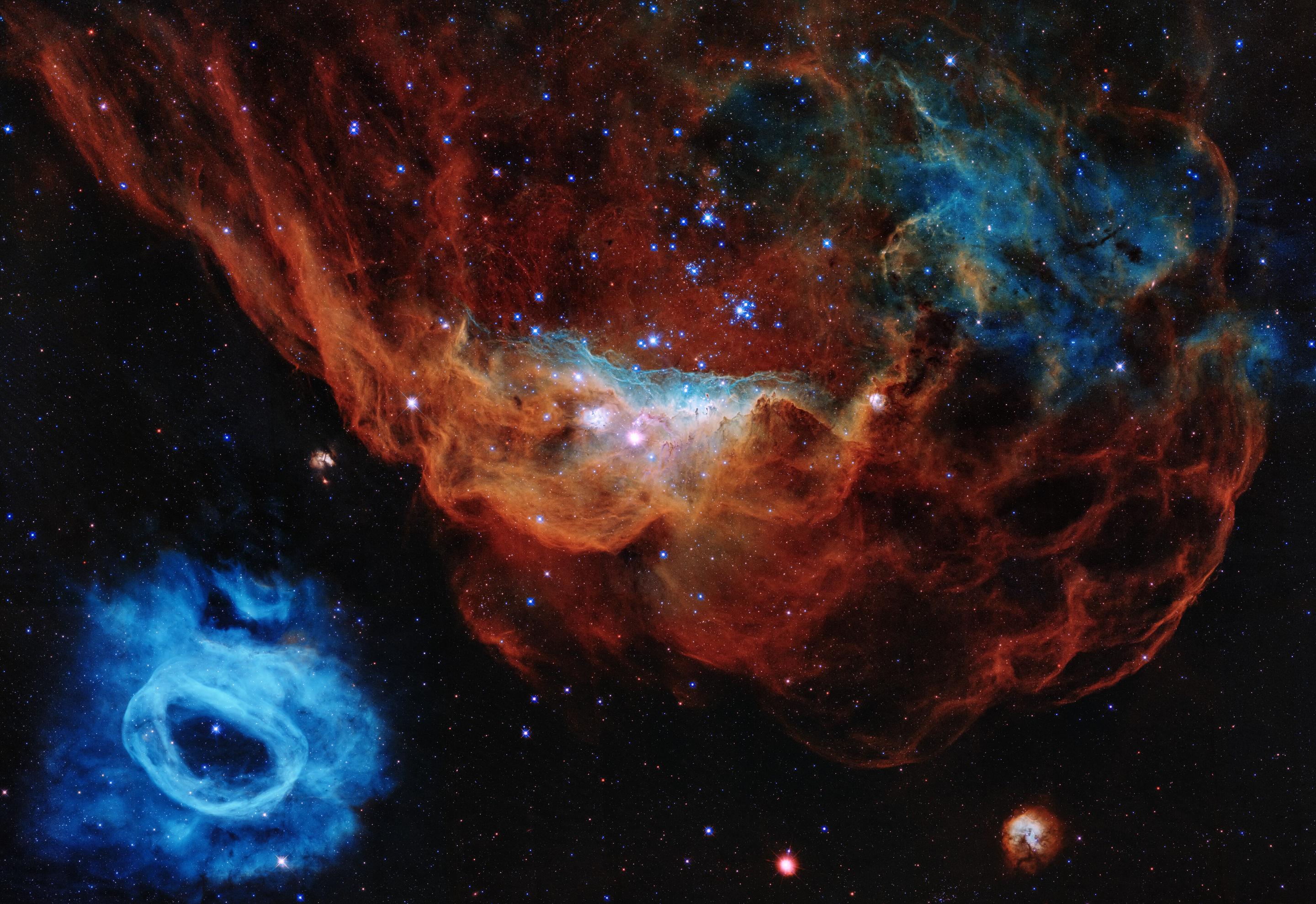 deep space nebula, laboratory equipment, ocean trench exploration