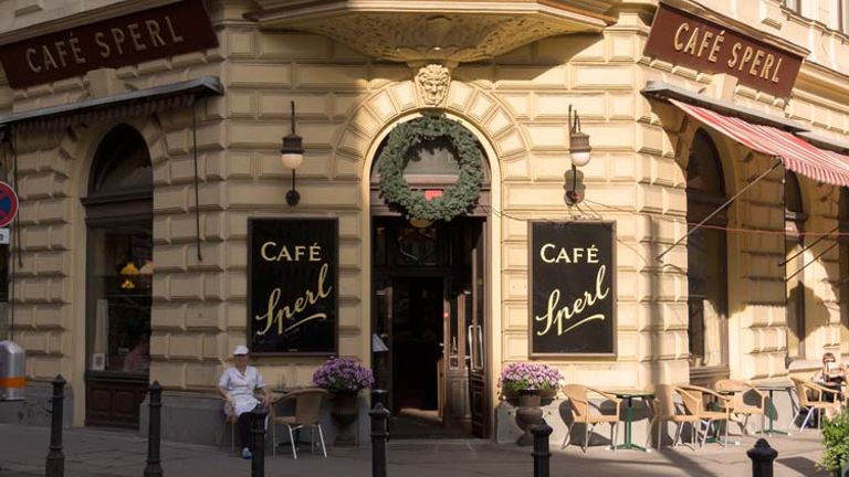 Viennese street scene and traditional café