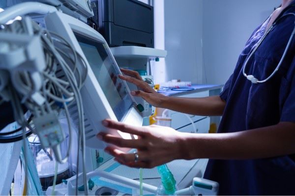 medical equipment in a hospital, a patient and doctor consultation, clinical setting