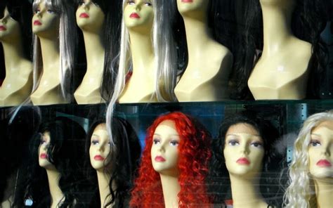beautiful wigs display in store