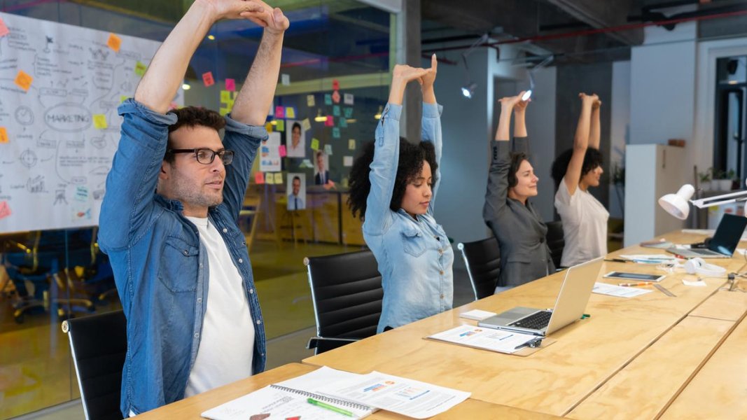 office desk workers active break