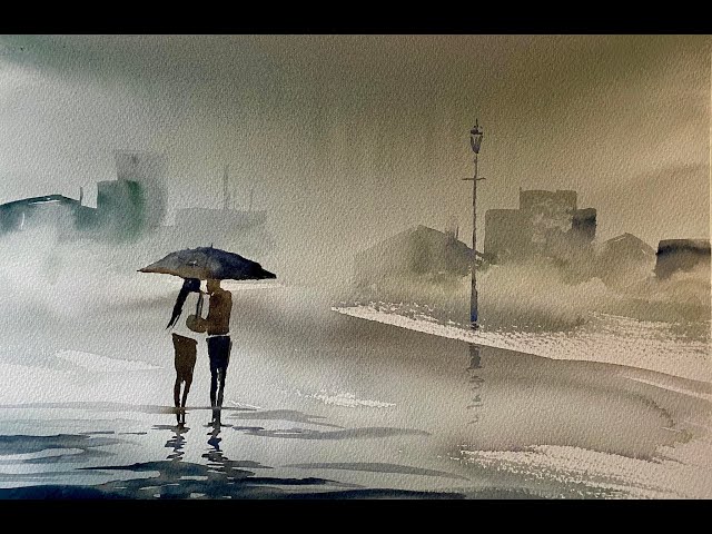 rainy day urban scenery