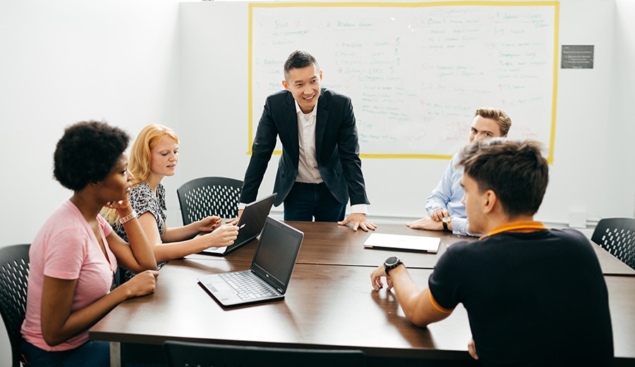 laboratory workplace diverse team meeting