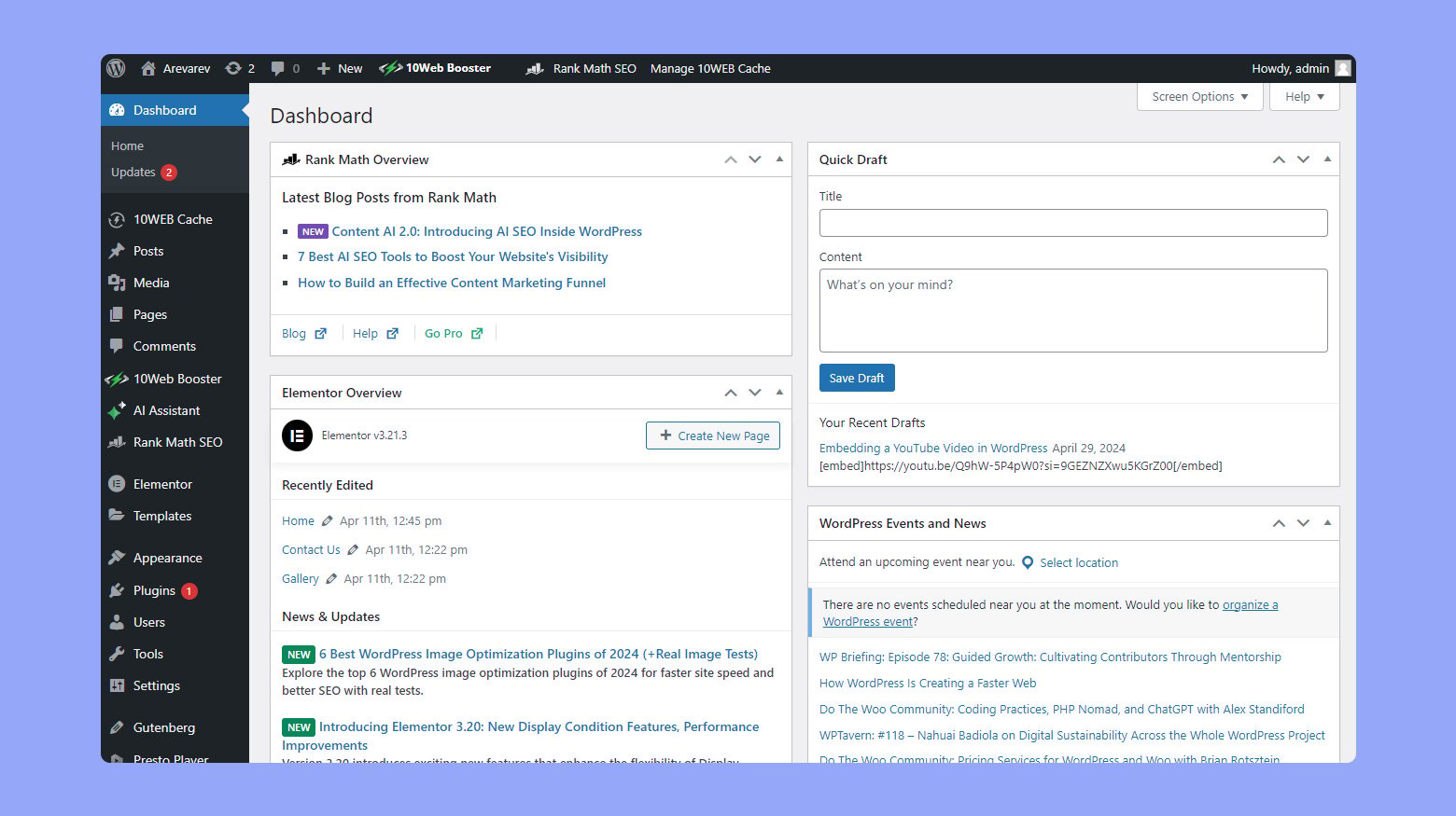 wordPress seo dashboard and website design