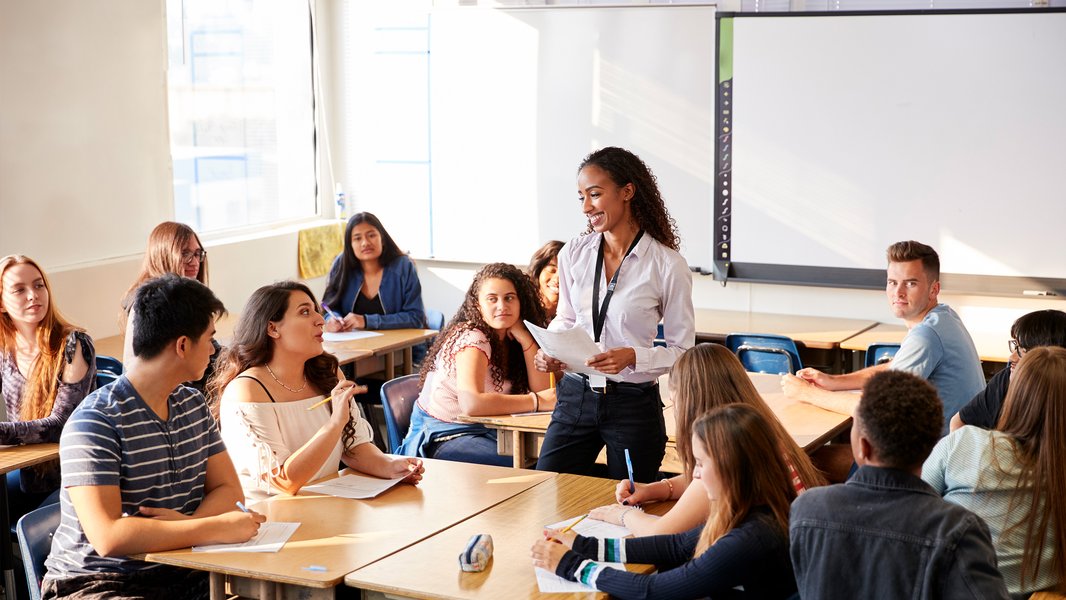 public school classroom with students learning