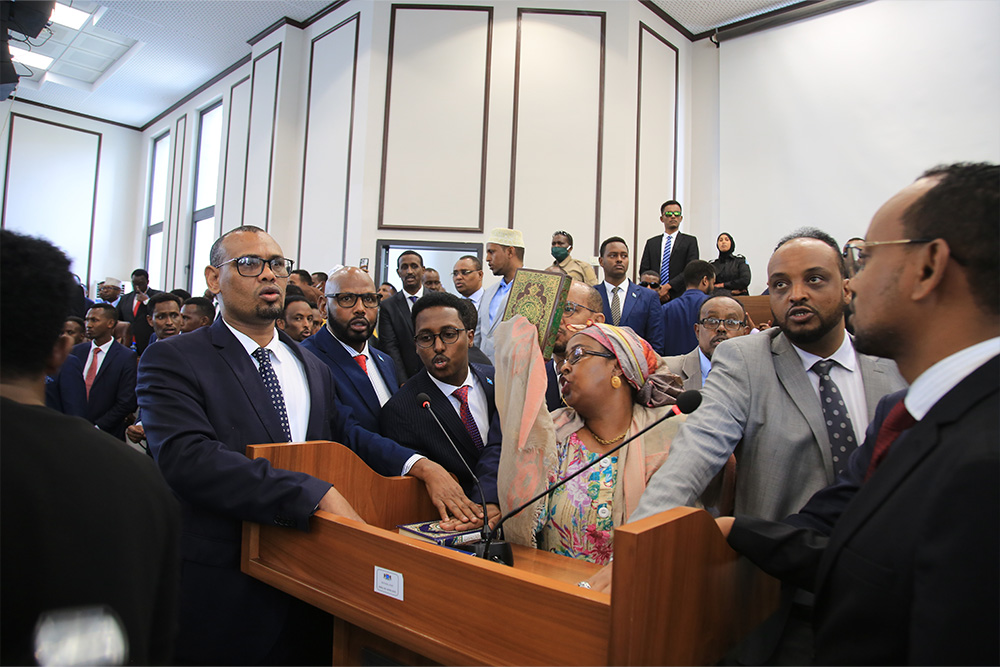 Somali political gathering in historic setting