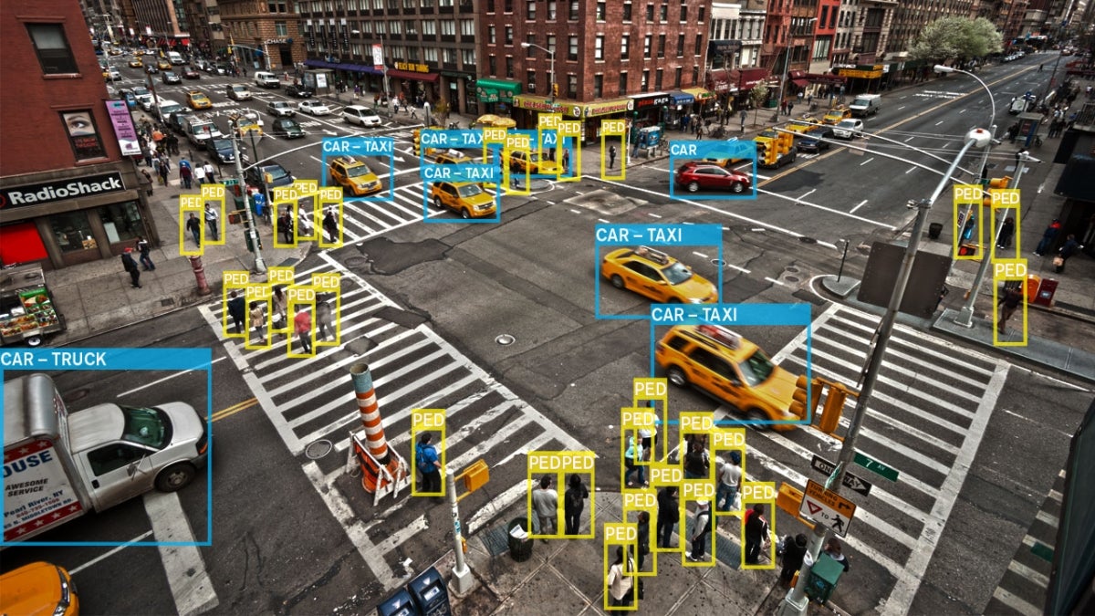 busy urban marketplace with mobile technology