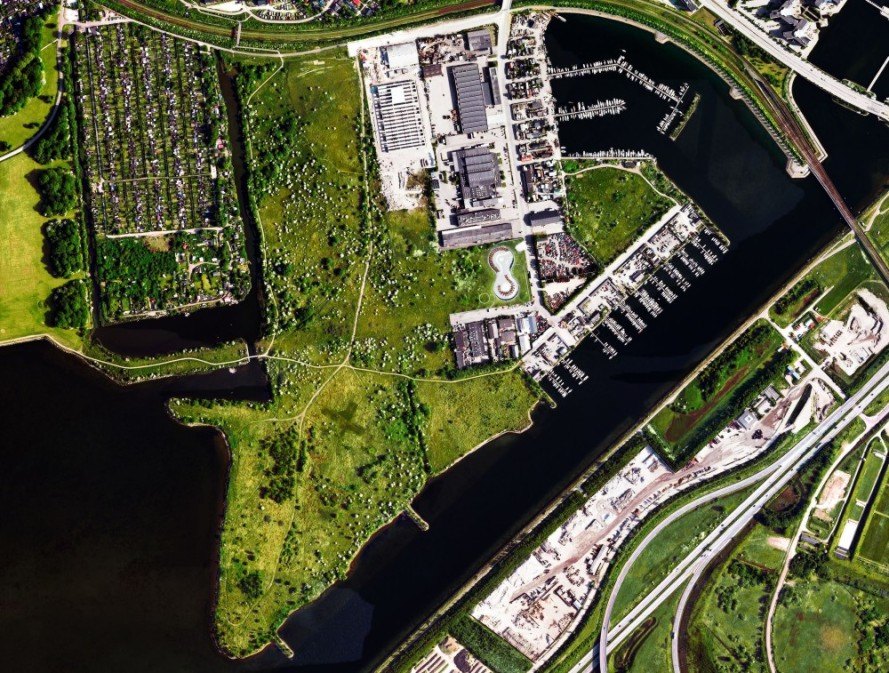aerial view of recycling facility and green landscapes