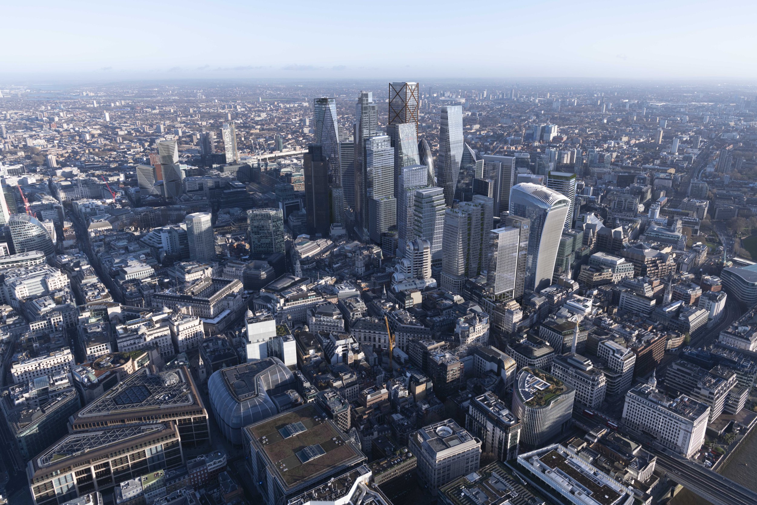 London cityscape dramatic, newsroom, mysterious urban scene
