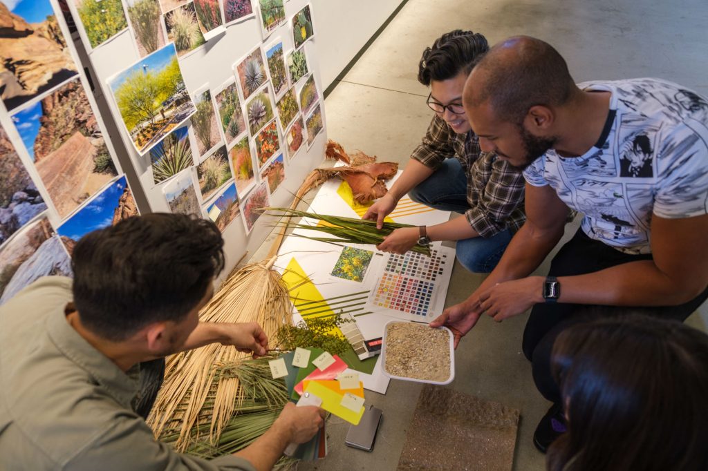 scenic landscapes with diverse groups collaborating