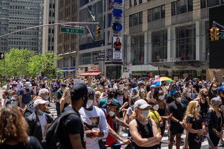 public demonstration in urban setting
